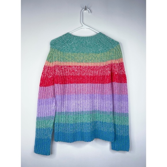 Aqua Cashmere Rainbow Stripe Sweater Crew Neck Knit Colorful Size XS - Picture 2 of 8
